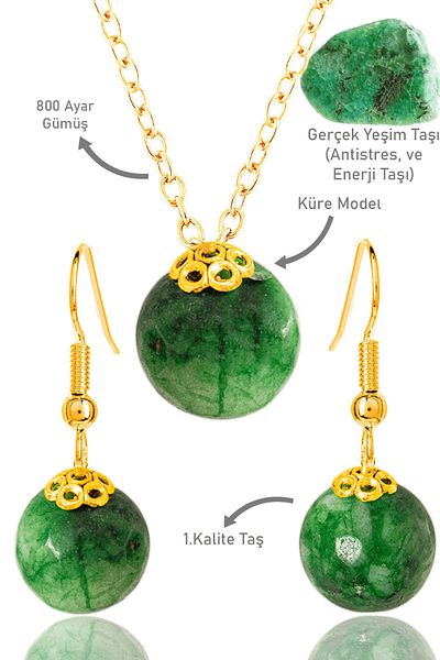 Erilsa Certified Globe Model Necklace and Earring Set with Jade - Gold Color