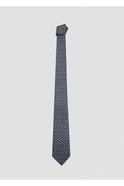 MANGO Man 100% Mulberry Silk Tie with Dog Pattern