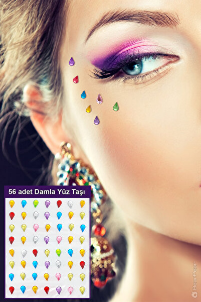 BP Tattoo Renkli Teardrop Göz Yaşı Şeklinde Yüz Ve Vücut Taşı Face Gems 56 Parça