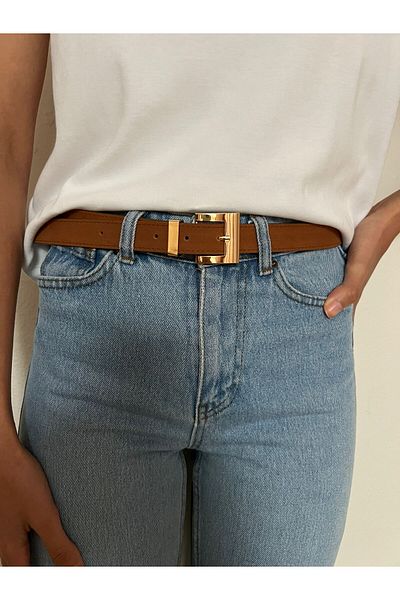 Eksibir Suede Belt with Gold Buckle