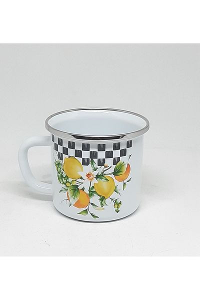 Avşar Enamel House 9 cm Diameter, 500 ml Prom Pattern Enamel Cup, Camping Cup