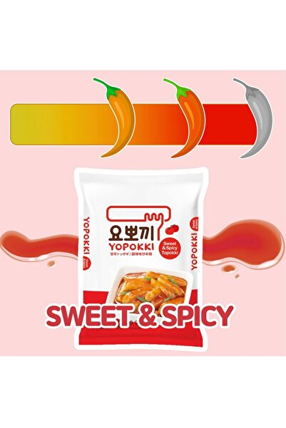 Tteokbokki Tatlı acı soslu Kore hazır pirinç pastası Yopokki 2 kişilik 240gr