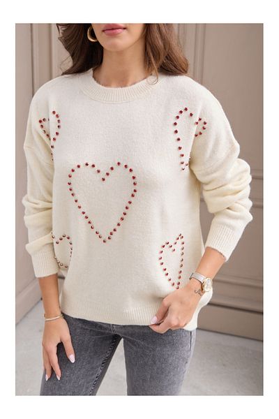 Elif Özbey Butik Pulover Brodat Inimă Ecru