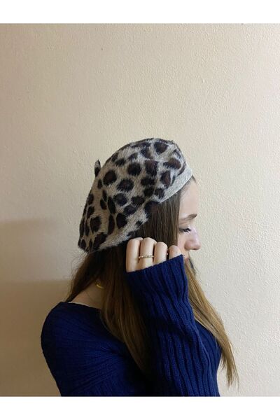 sema aksesuar قبعة رسام فرنسية قطيفة بنمط الفهد - قبعة - هدية عيد الميلاد للع...