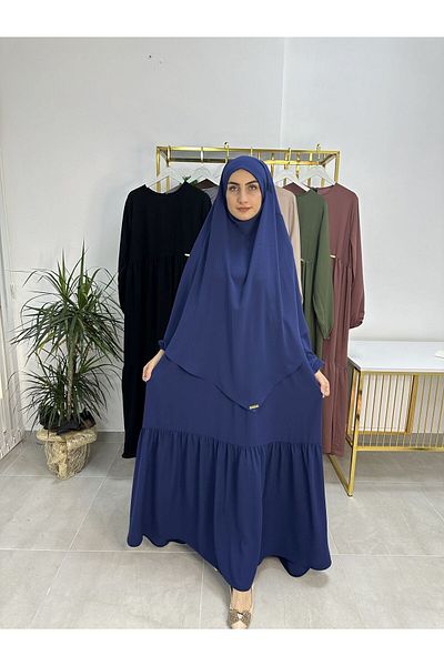 erasra class Indigo Ferace & Abaya - Scarf and Two Layers Drawstring Dress Set, Suitable for Hijab