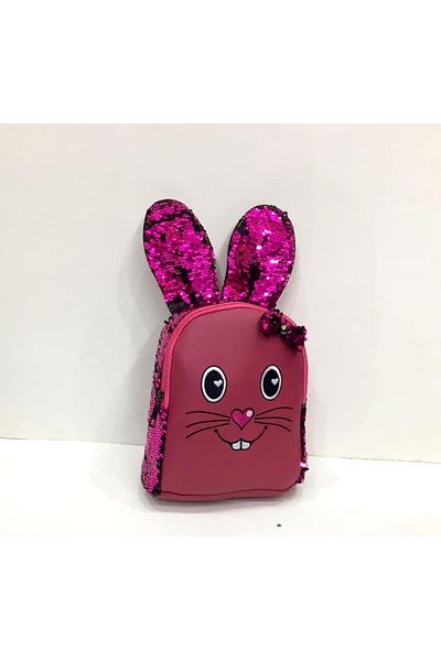 Encool Rucsac reglabil cu fermoar cu paiete urechi de iepure pentru fete roz