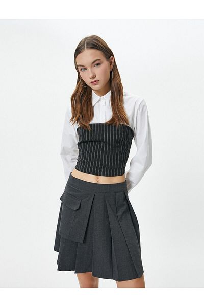 Koton Cămașă crop cu mânecă lungă Corset fără bretele, detaliat, slim fit
