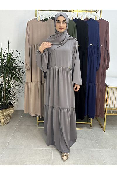 erasra class Gray Two Layers Gathered Dress and Shawl Suit - Hijap and Abaya