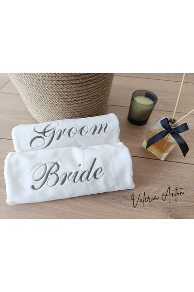 Valeria Anton Bride & Groom Embroidered Bride & Groom Set of 2 Towels