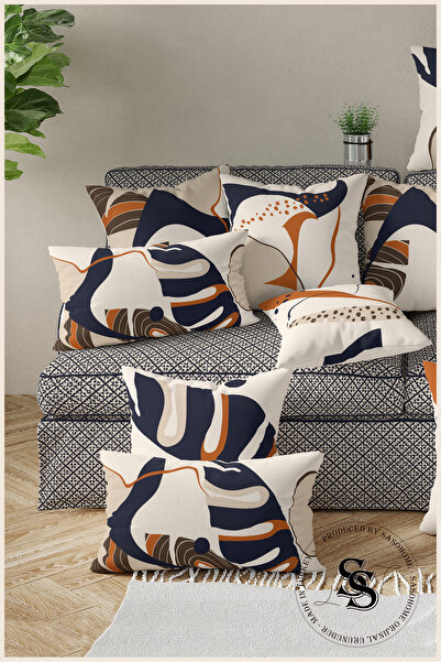 SasoHome Геометрична темно-синя сюрреалістична сучасна послідовність з візерунком з 4-х частин з цифровим друком