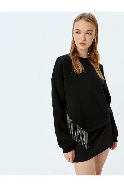 Koton Crew Neck Stone Detailed Long Sleeve Oversize Sweatshirt