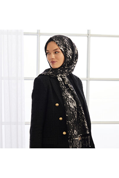 ipekevi Black and White Silk Shawl 5246
