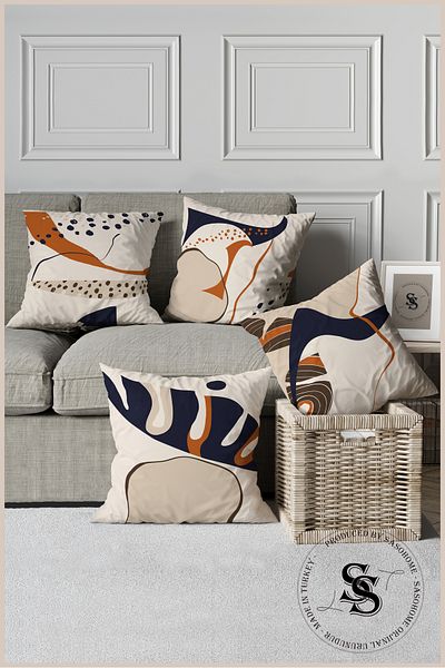 SasoHome Set de 4 huse de pernă cu modele geometrice, bleumarin, suprarealiste, cu forme moderne
