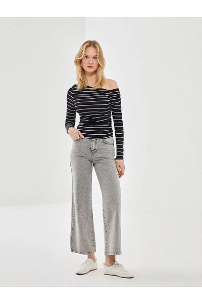 LC Waikiki LCW Jeans Pantaloni de damă cu picioare largi gri