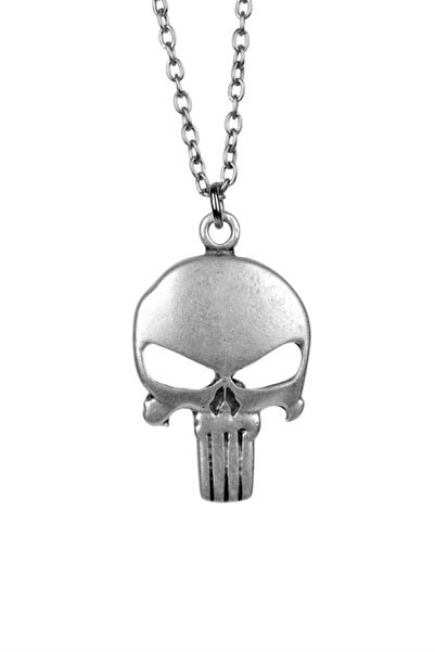 FG KONNİCHİWA The Punisher Eskitme Antik Gümüş Kaplama Erkek Kadın Kolye