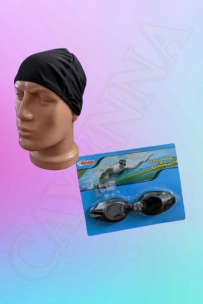 cayenna Pool Sea Swimming Goggles + Earplugs + Lycra Cloth Cap Set