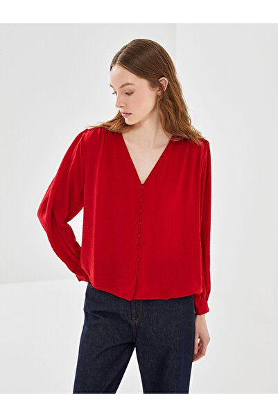 LC Waikiki Lcw Vision Red V-Neck Women's Blouse