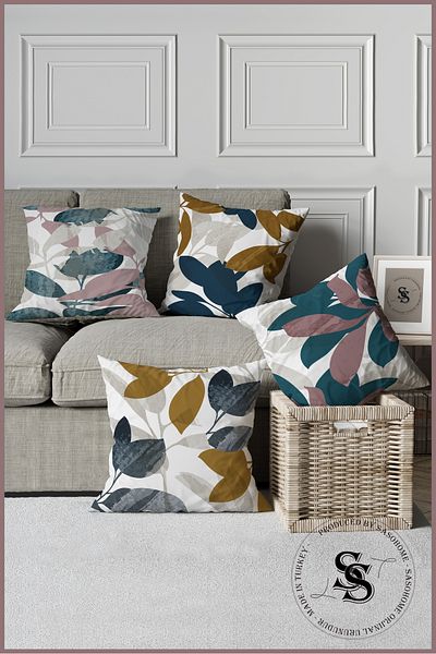 SasoHome Set de 4 huse de pernă cu model suprarealist simplu, cu frunze de toamnă