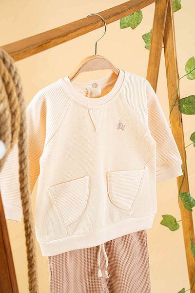 bombe Baby Kids Beige Cotton 2-Piece Set First I Trend Fashion Bottom Top Set