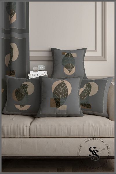 SasoHome Set de 4 huse de pernă imprimate digital cu modele suprarealiste de frunze pe fundal gri