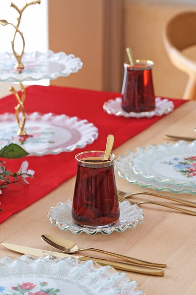 Glore Maudie Gold Gilded 12-Piece Glass Tea Set for 6 People