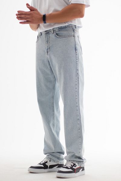 HLT JEANS Pánský modrý rovný pytlovitý střih – volný střih bez lycry 100% bavlna džínové kalhoty Nicholas