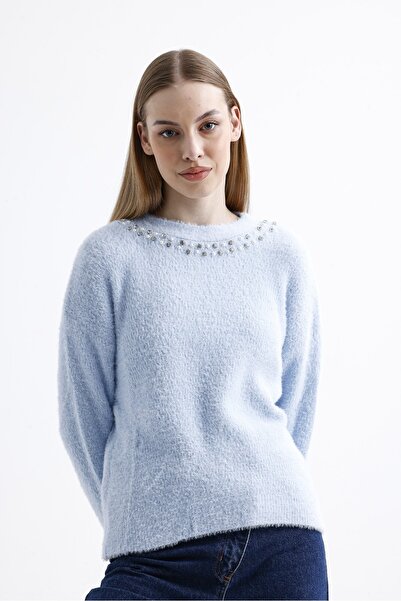 Butik Triko Kazak - Taşlı İncili Yaka