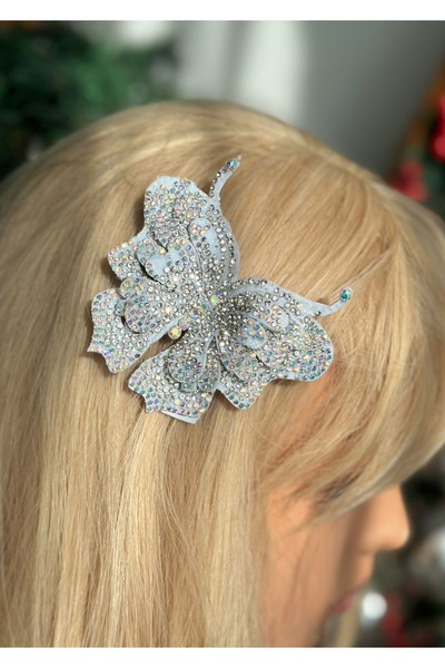 QUEEN AKSESUAR Cristal de lux Cz gri argintiu fluture cu aripi logodna ziua d...