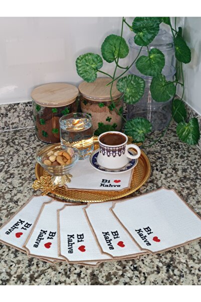 Sunum Peçetesi Klasik kahve sunum peçetesi bi kahve yazılı 6 lı