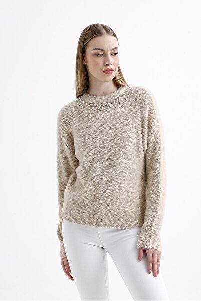 Butik Triko Kazak - Taşlı İncili Yaka