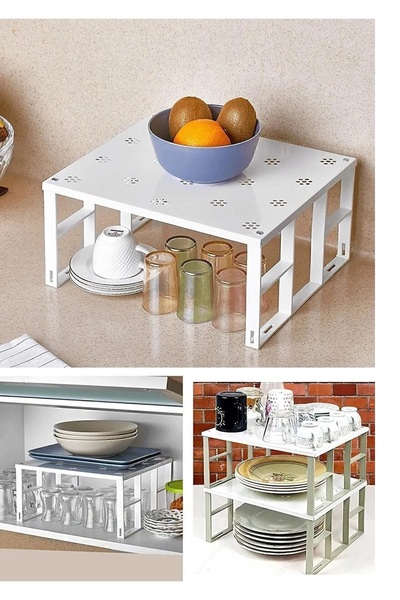 Dükkanönü 2 Adet Flowers Dolap Içi Düzenleyici Raf, Bardak Rafı, Düzenleme Ra...