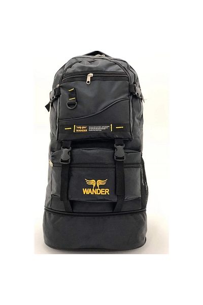 Wander Trend Bag Black Gusseted Camping Bag, Gusseted Mountaineer Backpack, Ανδρικό σακίδιο πλάτης, μαύρο