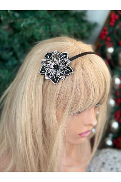 QUEEN AKSESUAR Luxury Crystal Stone Black-Rise Star Flower Lotus Flower Birthday Special Occasion Christmas Crown Metal Crown