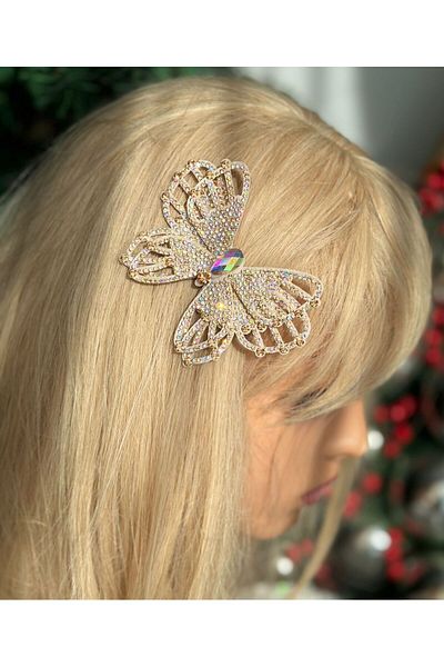 QUEEN AKSESUAR Luxury Crystal Stone Gold Gold Winged Butterfly Engagement Birthday Christmas Special Occasion Collet Side Buckle