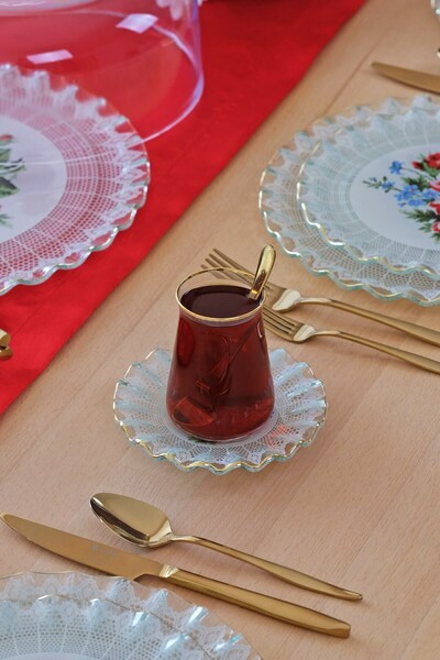 Glore Maudie Gold Gilded 12-Piece Glass Tea Set for 6 People