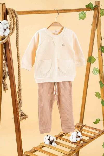 bombe Baby Kids Beige Cotton 2-Piece Set First I Trend Fashion Bottom Top Set