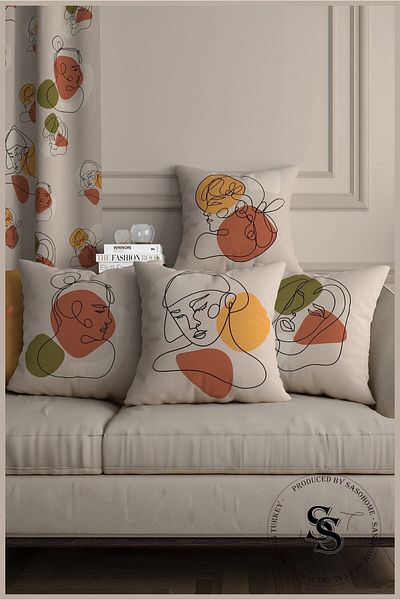 SasoHome Model de pictură portret de femeie 4 bucăți husă de pernă imprimată digital