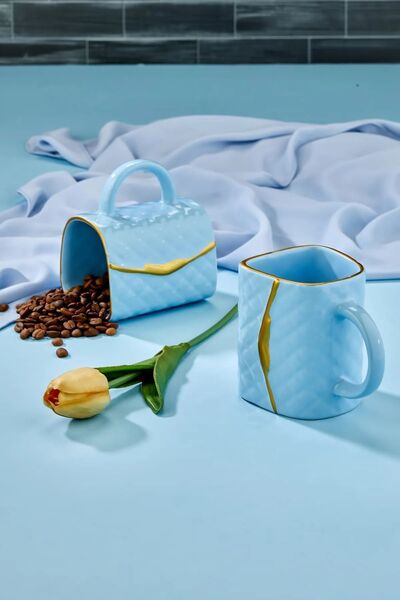 Genel Markalar Çanta Şeklinde Lüx Seramik Gold Varaklı Tekli Kupa, Mug, Kupa Takımı, Nescafe Fincanı