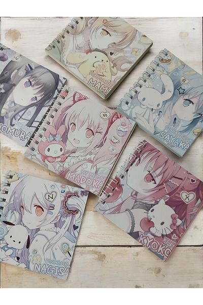 nihonwosekai 6 bucăți Sanrio x Madoka Magica 8x8cm Mini Blocnotes Anime Spiral