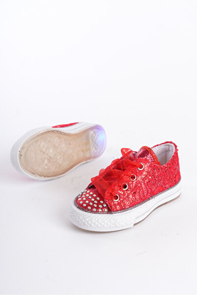 KATEYLER Yeni Sezon Taşlı Bağcıklı Kırmızı Kız Çocuk Ayakkabı, Kız Çocuk Ortopedik Günlük Ayakkabı