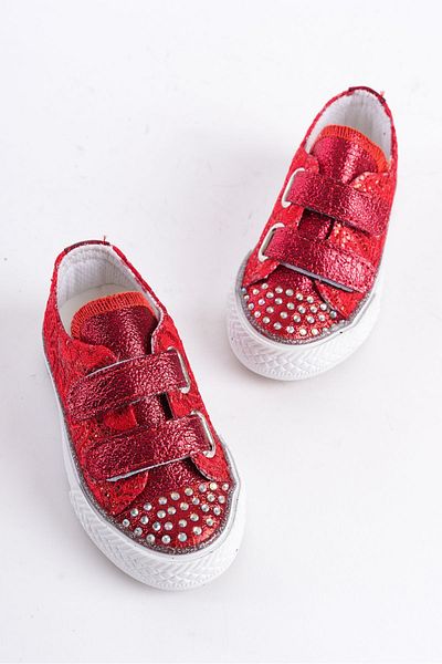 KATEYLER Red Stoned Velcro New Season Girl's Orthopedic Daily Shoes - 21-30 Lighted