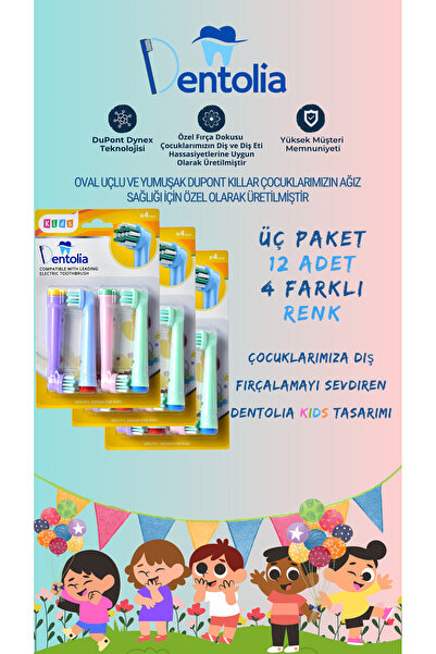 Dentolia Oral-B ve Braun Uyumlu Şarjlı Çocuk Diş Fırçası Yedek Başlığı 12'li Paket