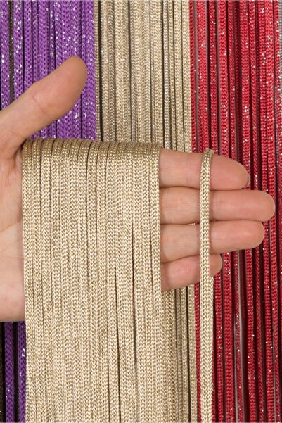 Saççax Exclusive Bej-Altın Renk Jumbo Simli Zincir Serisi İp Perde