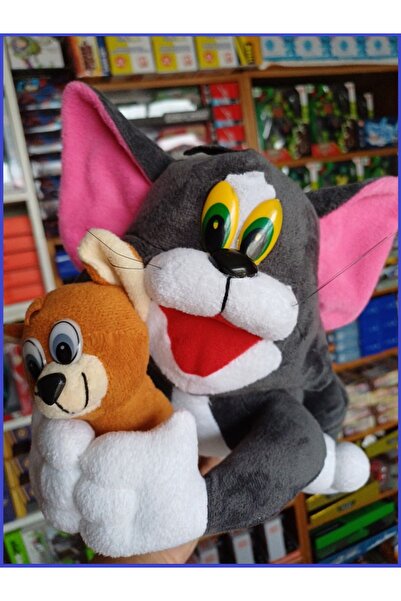 OYUNCAKSAHİLİ TOM VE JERRY KEDİ FARE 2Lİ PELUŞ NOSTALJİ OYUNCAK 45CM SİYAH ÜC...