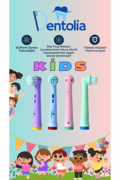 Dentolia Oral-B ve Braun Uyumlu Şarjlı Çocuk Diş Fırçası Yedek Başlığı 4'lü P...