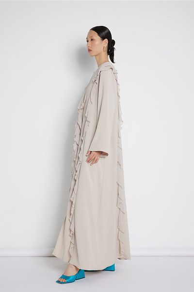 Nuum Design Nude Colored Flounce Stripe Detailed Abaya