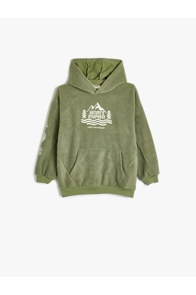 Koton Φούτερ με κουκούλα Fleece Oversize - Κεντημένη τσέπη καγκουρό, μακρυμάνικο