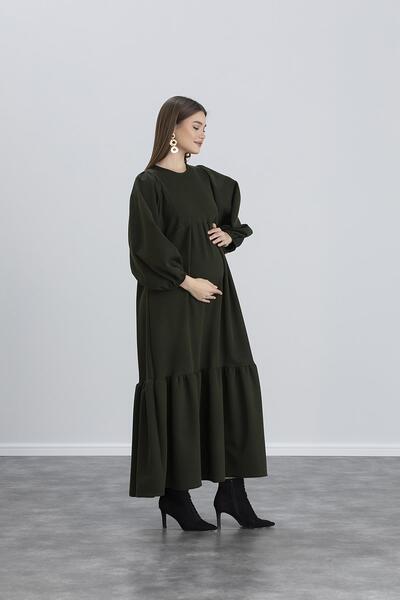 LİYACA Fitted Knitted Maternity Hijab Long Dress
