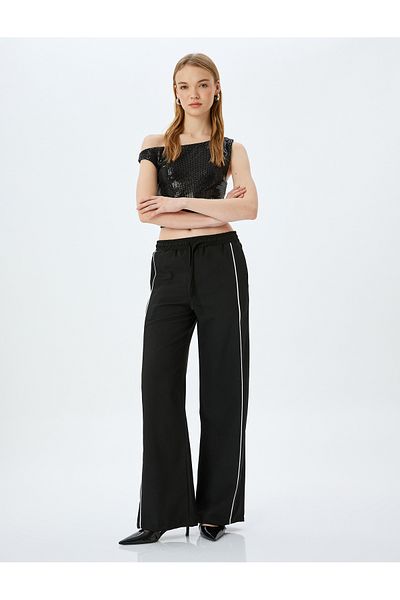 Koton X Inji - Wide Leg Sweatpants with Lace-Up Waist and Ribbed Pockets