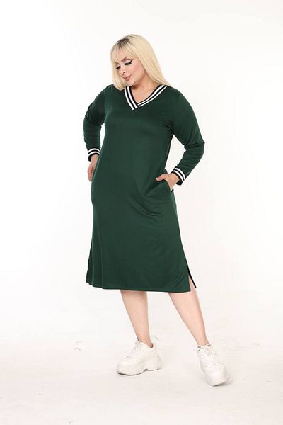 ZTO Women's Large Size Strip Detail Dress